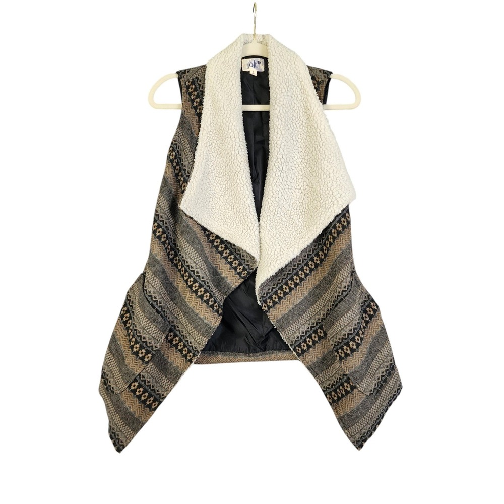 Jolt Womens Southwestern Sherpa Collar Drape Vest Small Brown Wool Blend